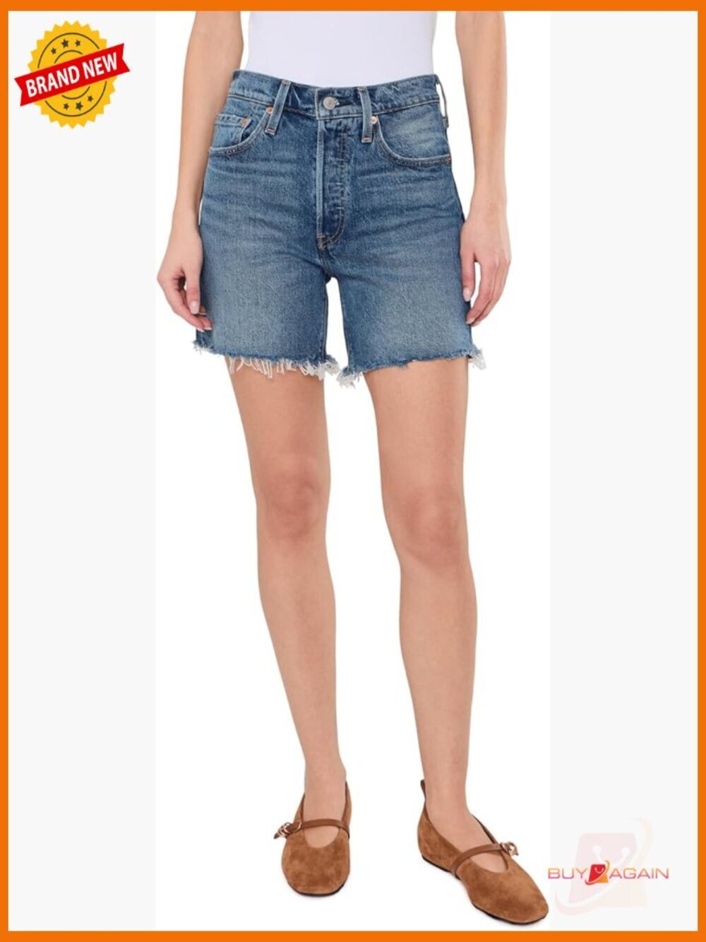 High Rise Mid-Thigh Jean Shorts Cotton Stretch Regular Fit Summer